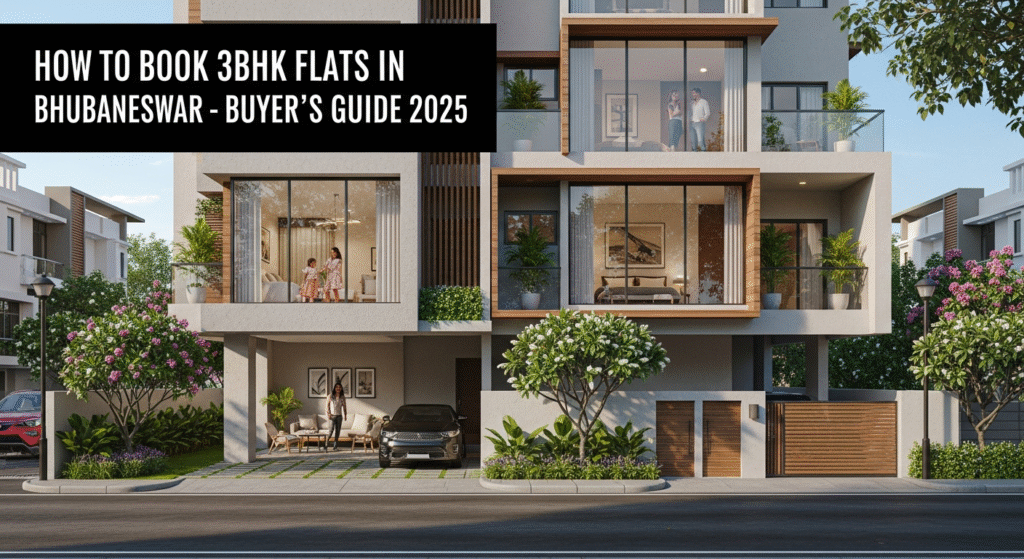 Modern 3BHK apartment building in Bhubaneswar with premium design and residential amenities.