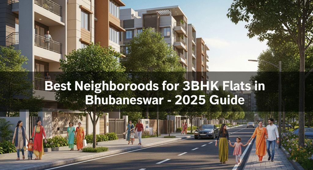 Modern residential neighborhoods in Bhubaneswar featuring 3BHK apartment buildings and family-friendly surroundings
