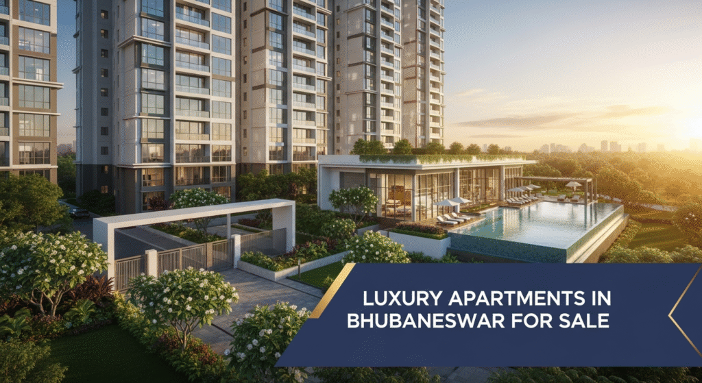 Modern luxury apartment buildings in Bhubaneswar with premium amenities and landscaped surroundings