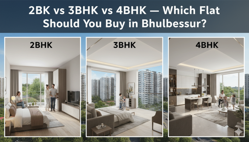 “Comparison of 2BHK, 3BHK, and 4BHK flats in Bhubaneswar for buyers choosing the right home size.”