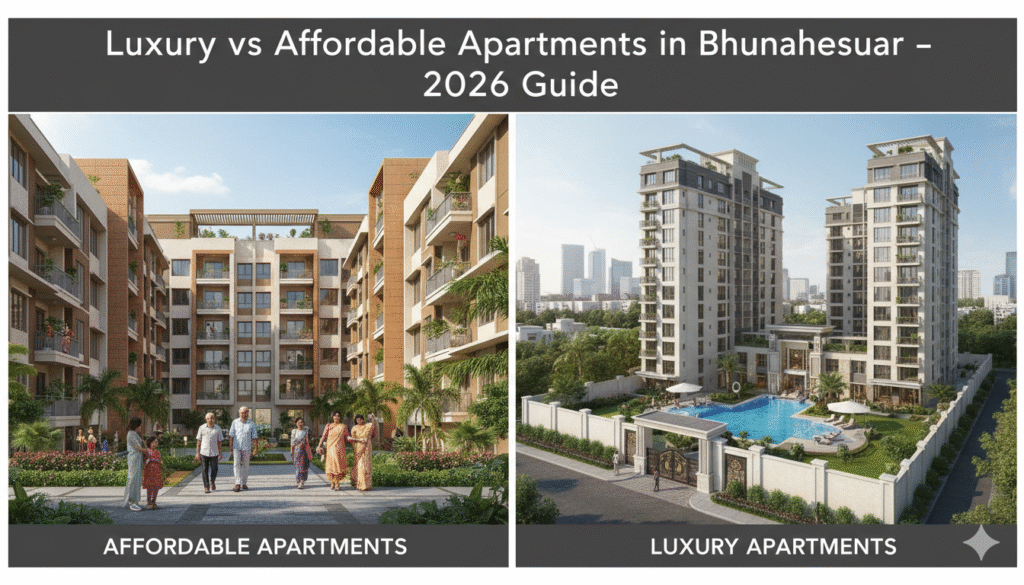 Comparison of luxury and affordable apartments in Bhubaneswar highlighting price, lifestyle, and investment differences